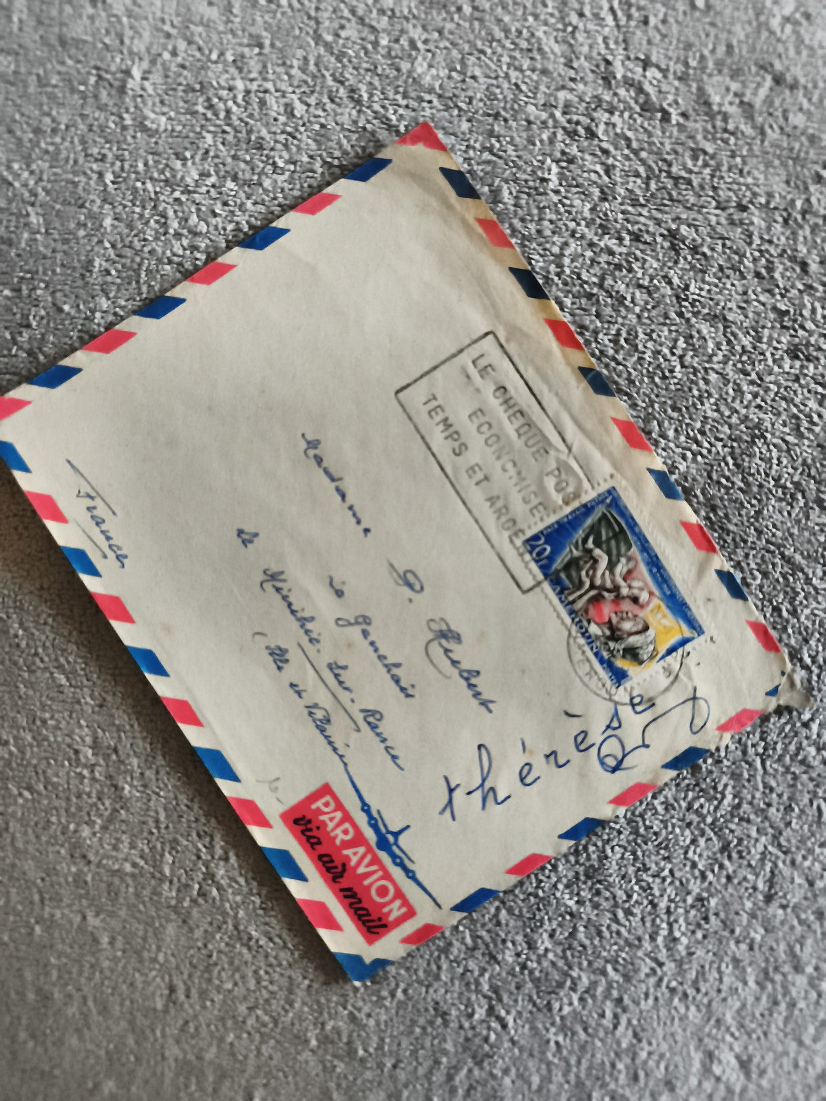 Lettre avion affranchie France timbre 40c tricolore, enveloppe Par Avion