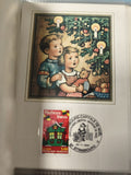 Ancien timbre Noël 1967 illustré enfants sapin, collection vintage philatélie