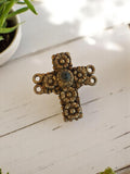 Pendentif croix vintage métal années 50 style baroque, bijou ancien original