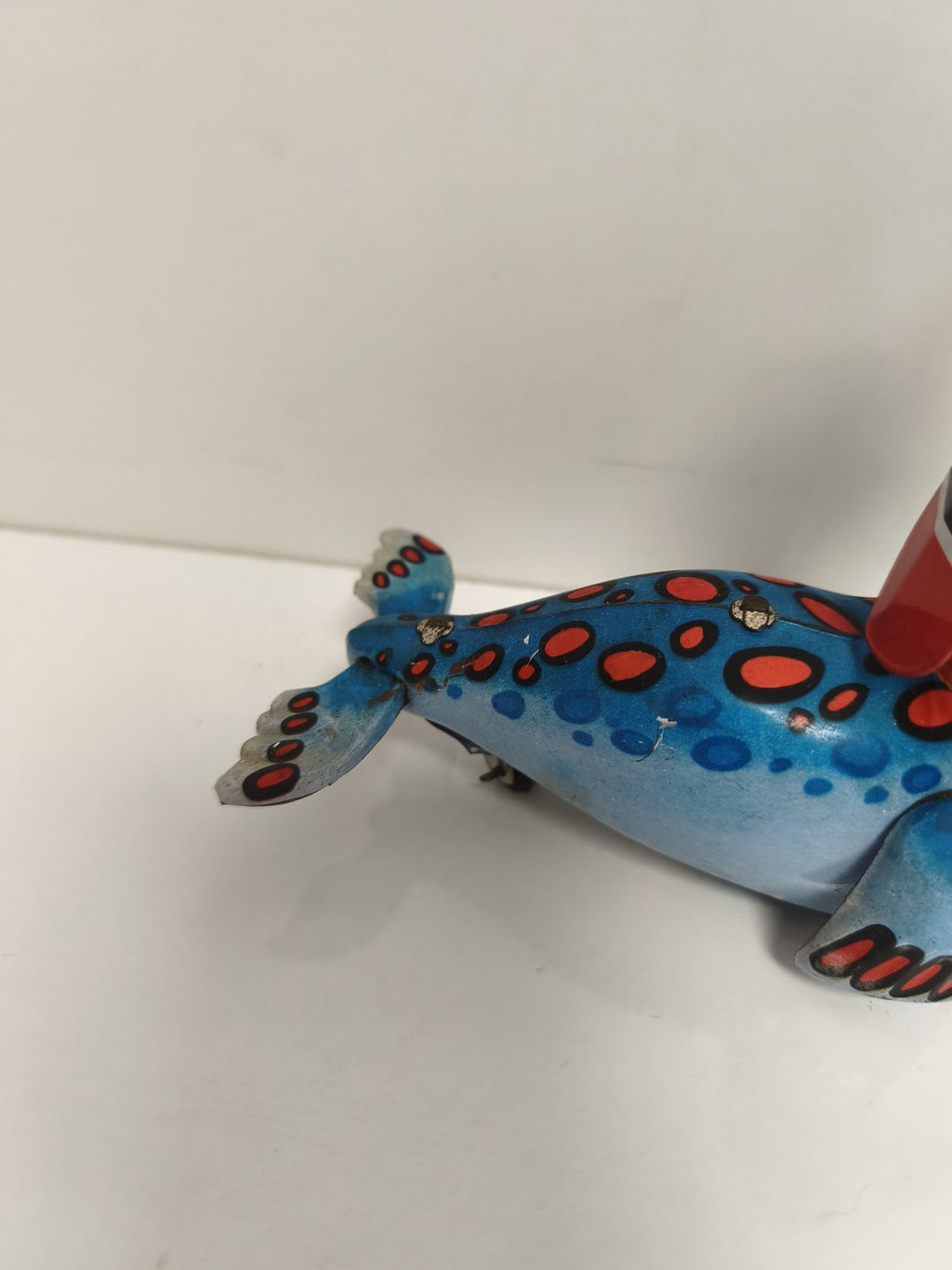 Jouet mécanique phoque cirque tôle peinte, tin toy seal, couleurs vives