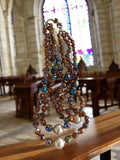 Collier vintage perles facettées marron et nacrées, bijou fantaisie rétro