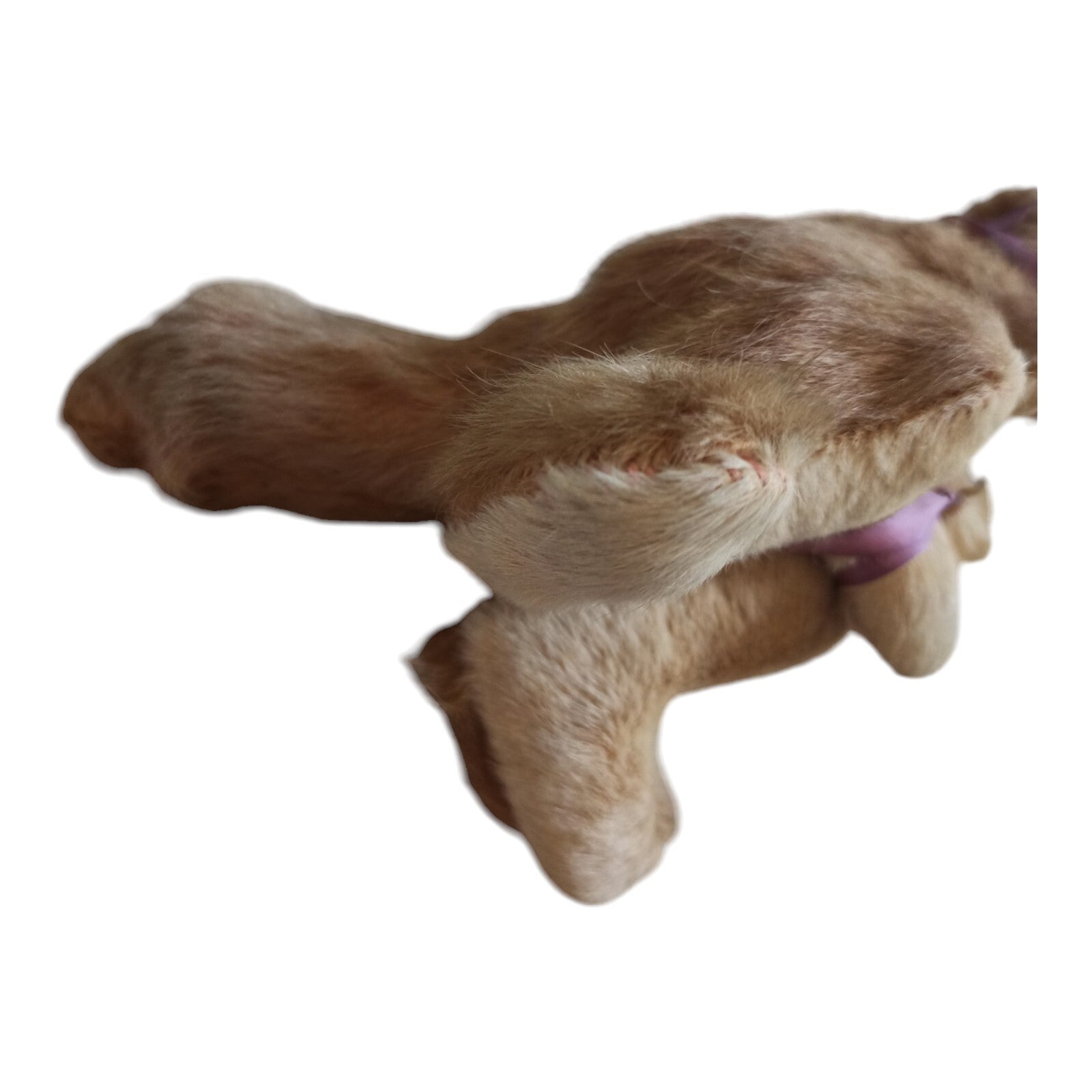 Peluche lapin vintage brun ruban violet déco rétro ancien jouet doux