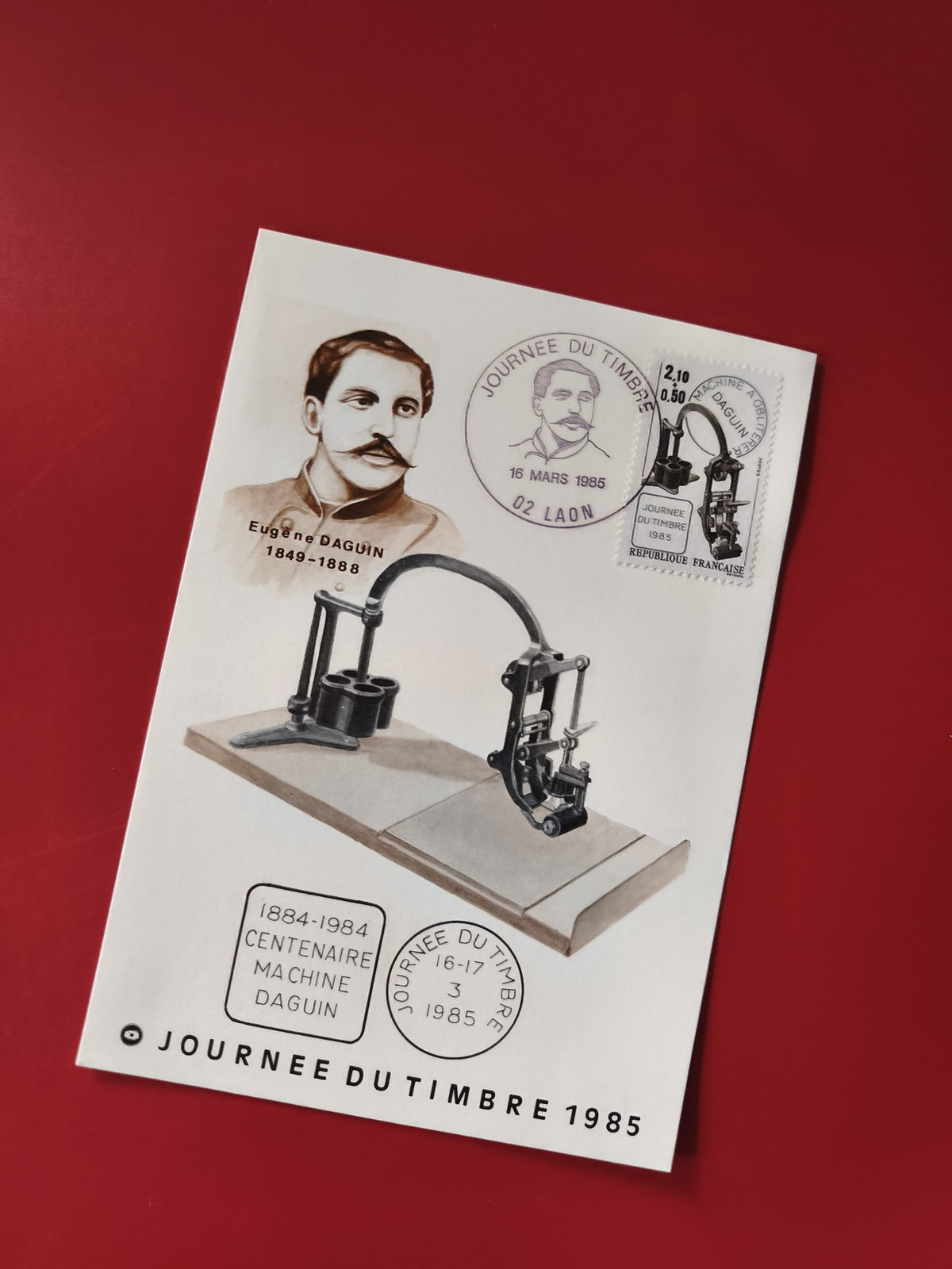 Carte postale philatélie Journée du Timbre 1985 Eugène Daguin oblitérée
