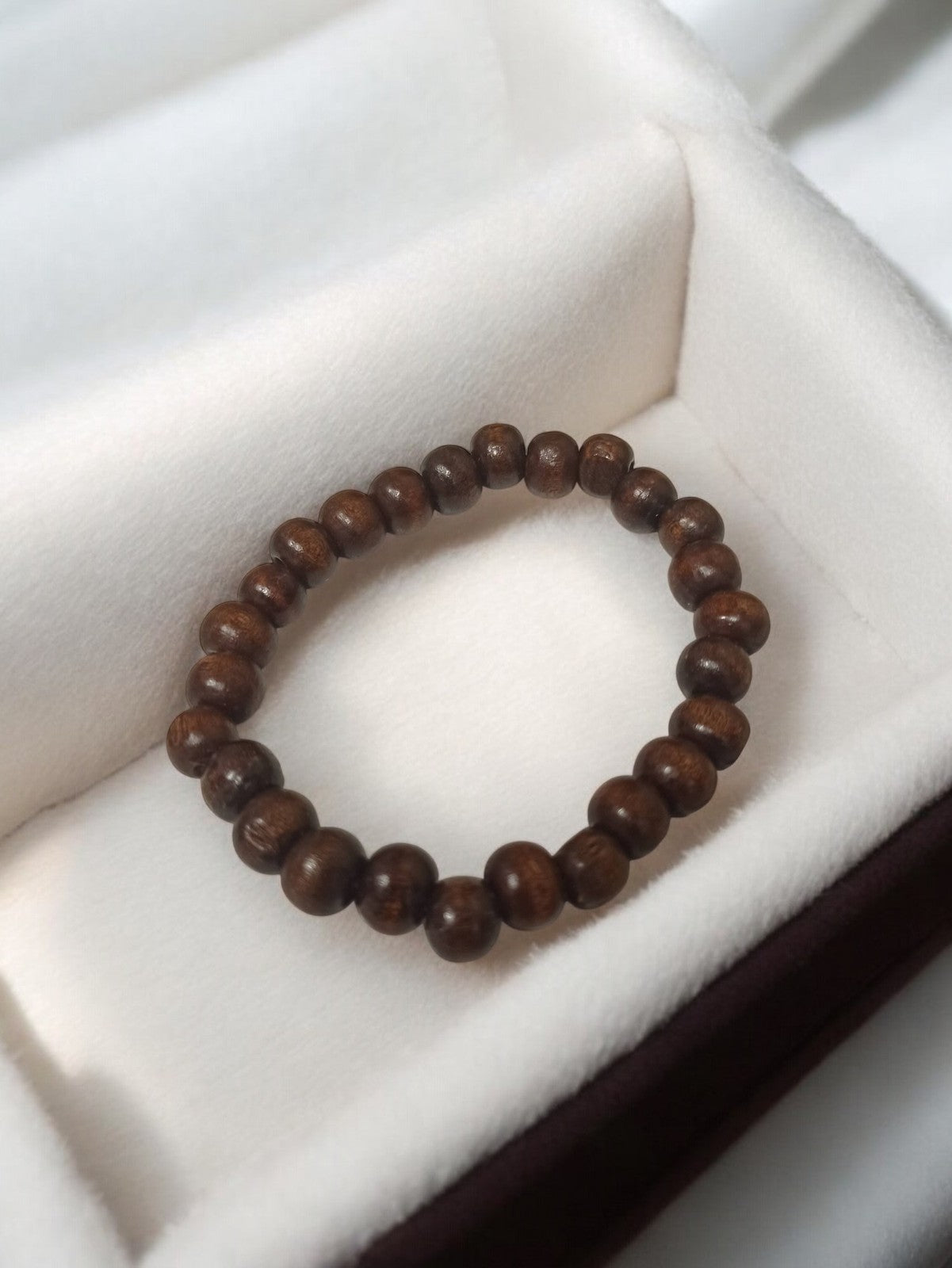 Bracelet perles rondes vintage aspect bois foncé rétro ancien