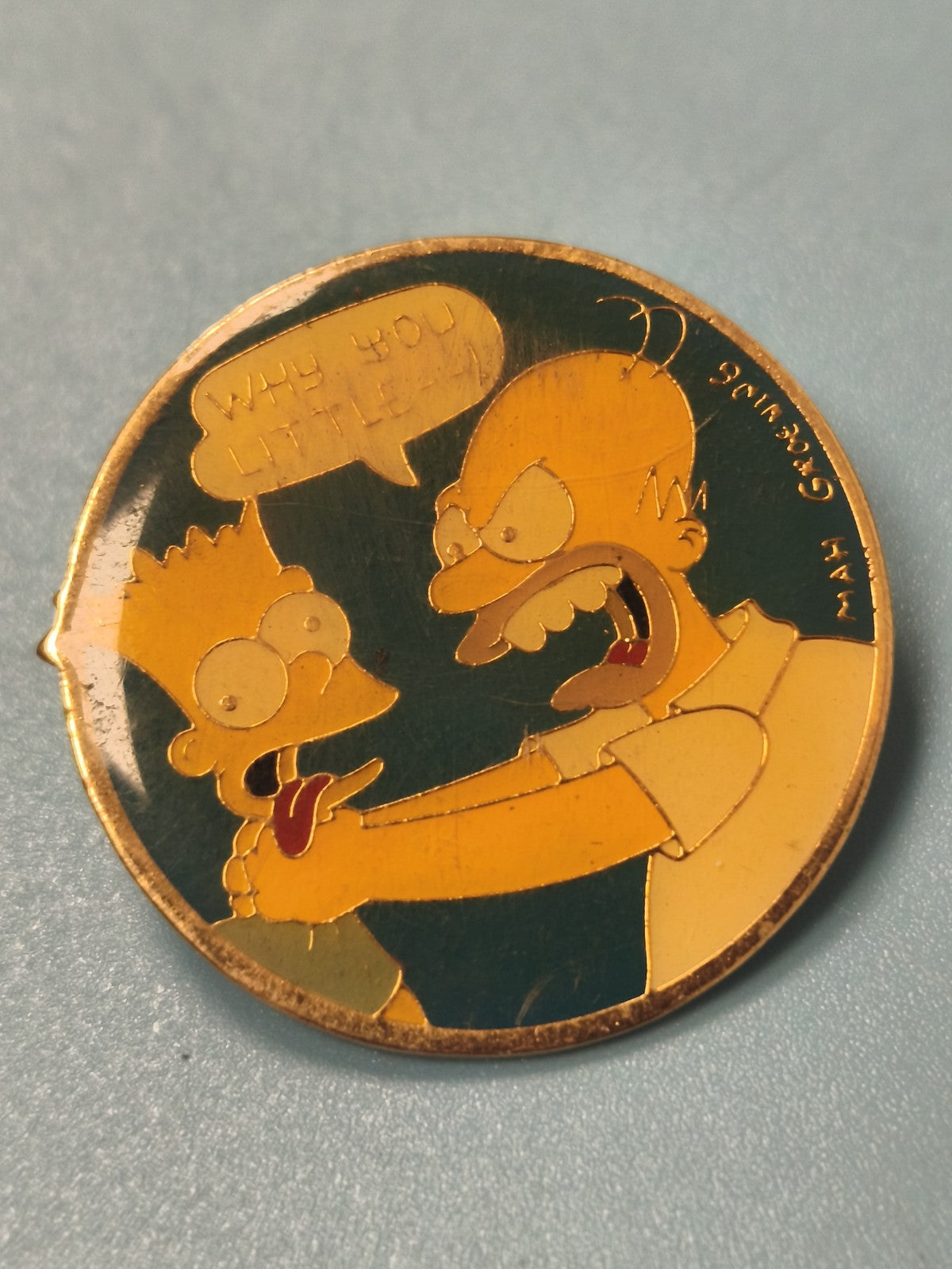 Vintage pin?s Les Simpsons Bart & Homer badge rond émaillé collection (Ref 5)
