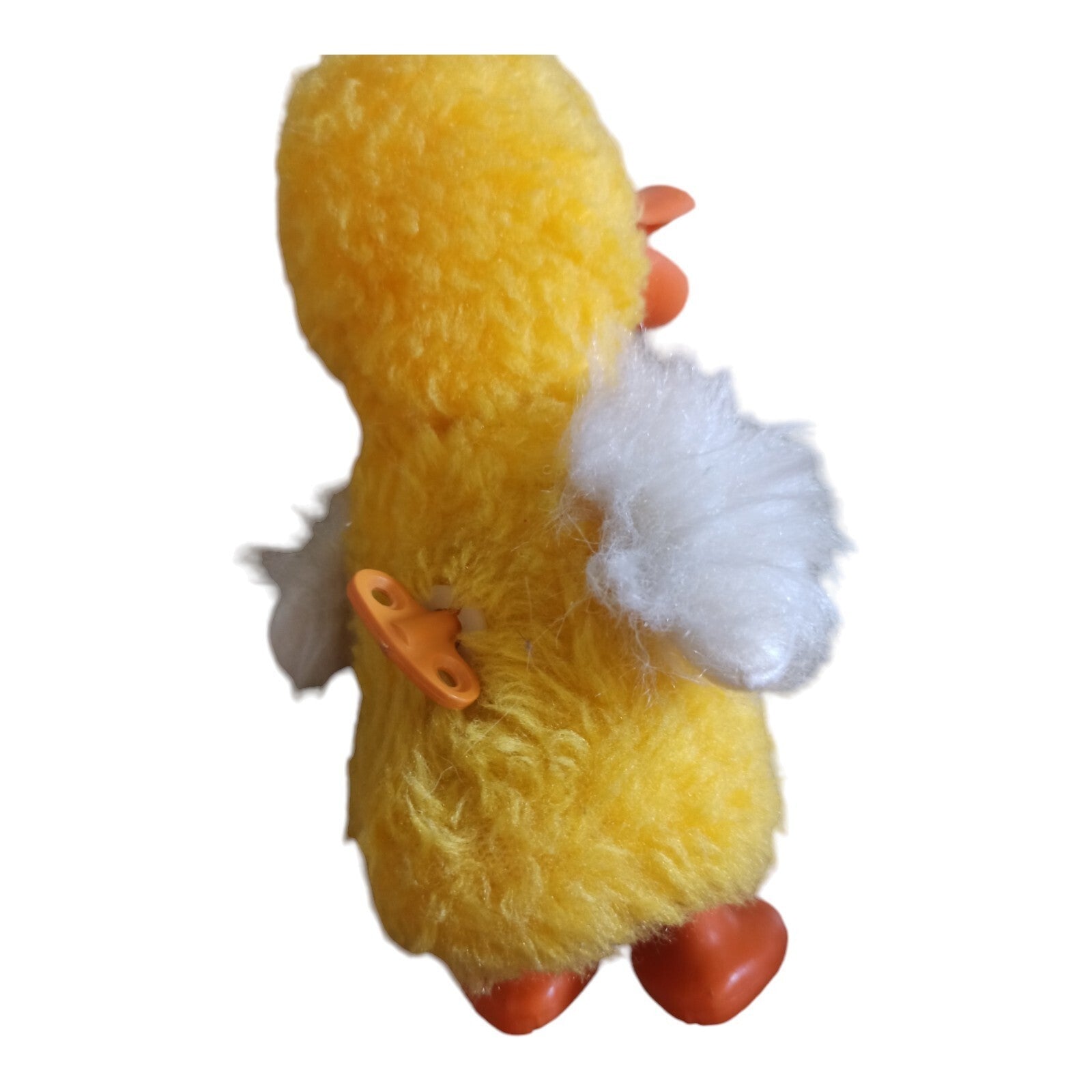 Jouet mécanique canard Max Carl 1979 vintage à clé jaune peluche ailes blanches
