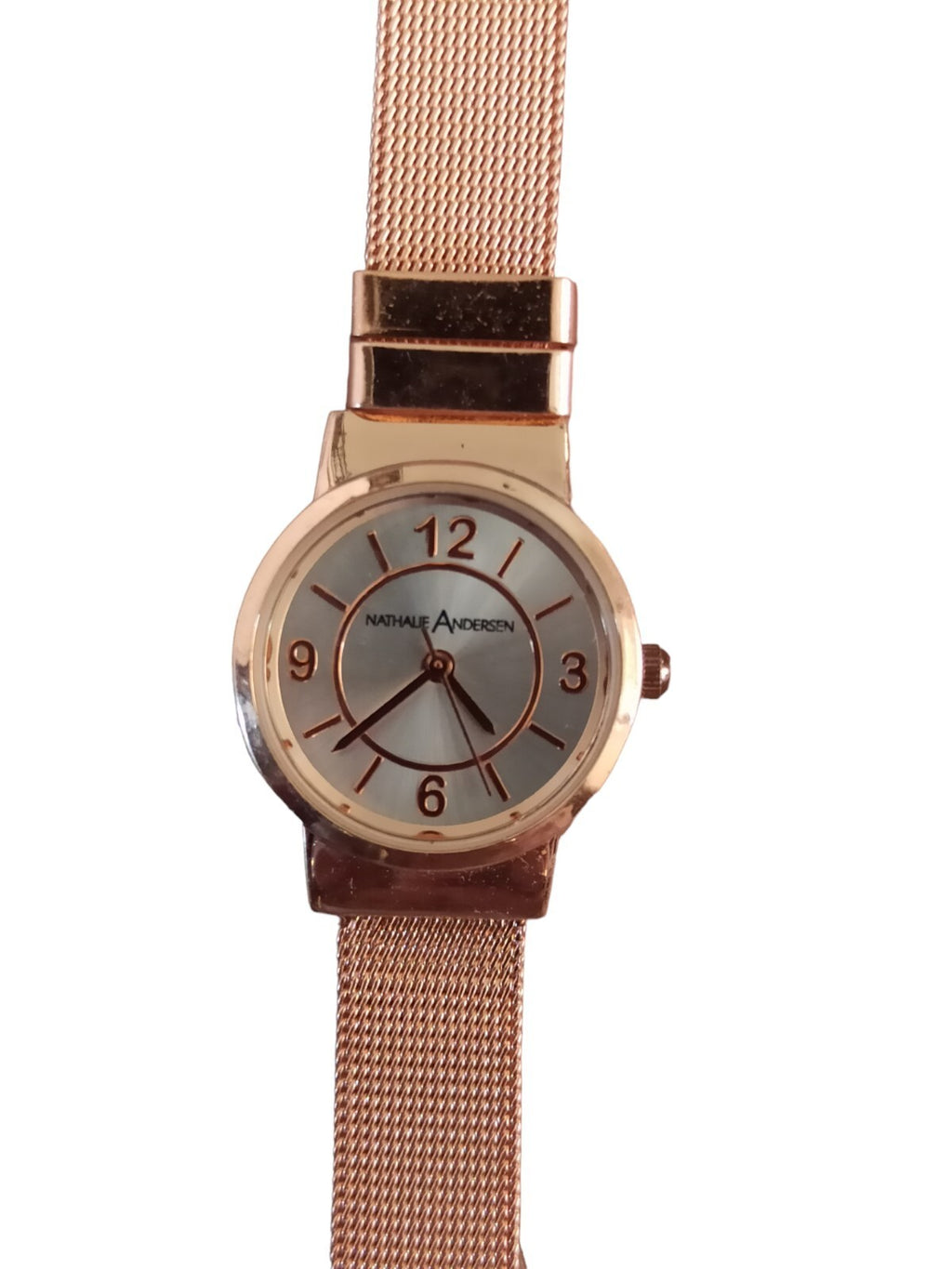 Montre femme Nathalie Andersen cadran doré rose design élégant bracelet maille