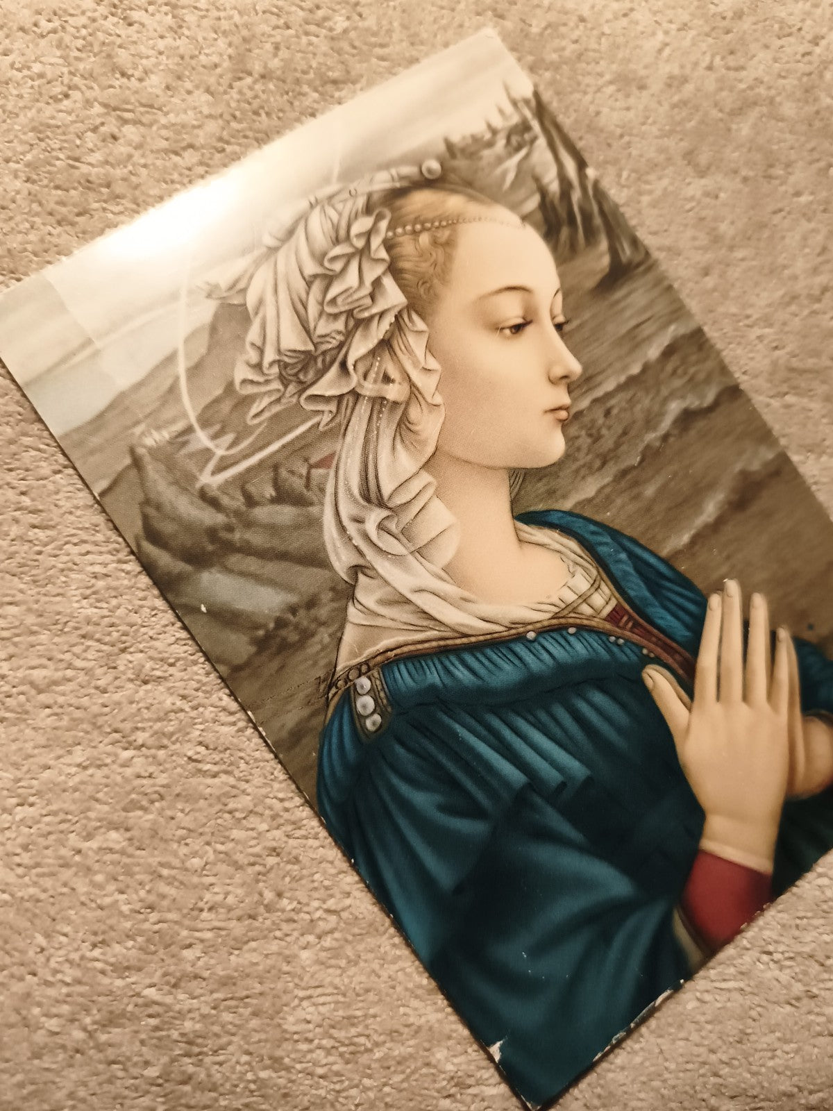 Reproduction d’art Renaissance femme profil bleu impression décorative (Ref 13)