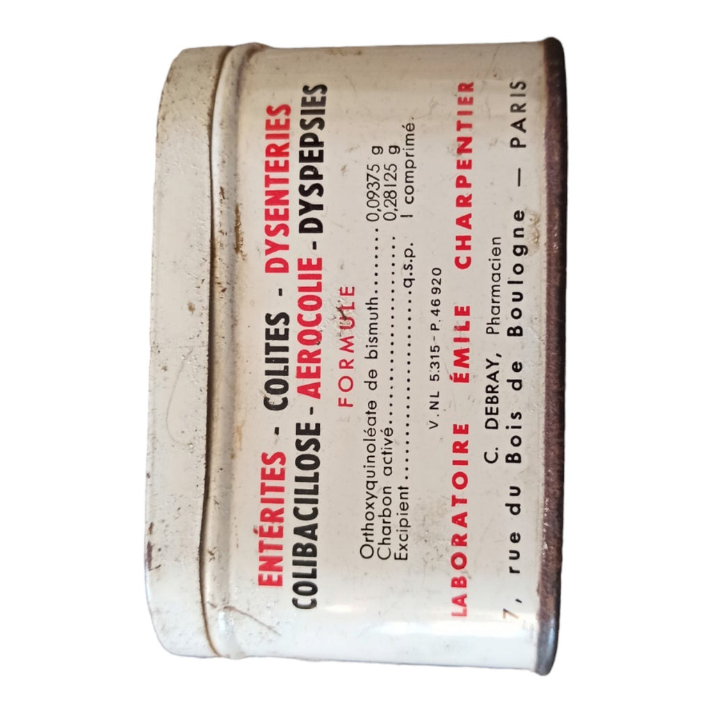 Boîte ancienne QUINOCARBINE charbon bismuth déco vintage pharmacie métal