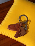 Porte-clés cheval vintage cuir marron rétro, tête équidé PAT, keychain