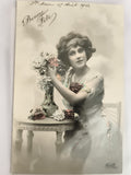 Carte postale ancienne Bonne Fête femme années 1910 CPA photo colorisée