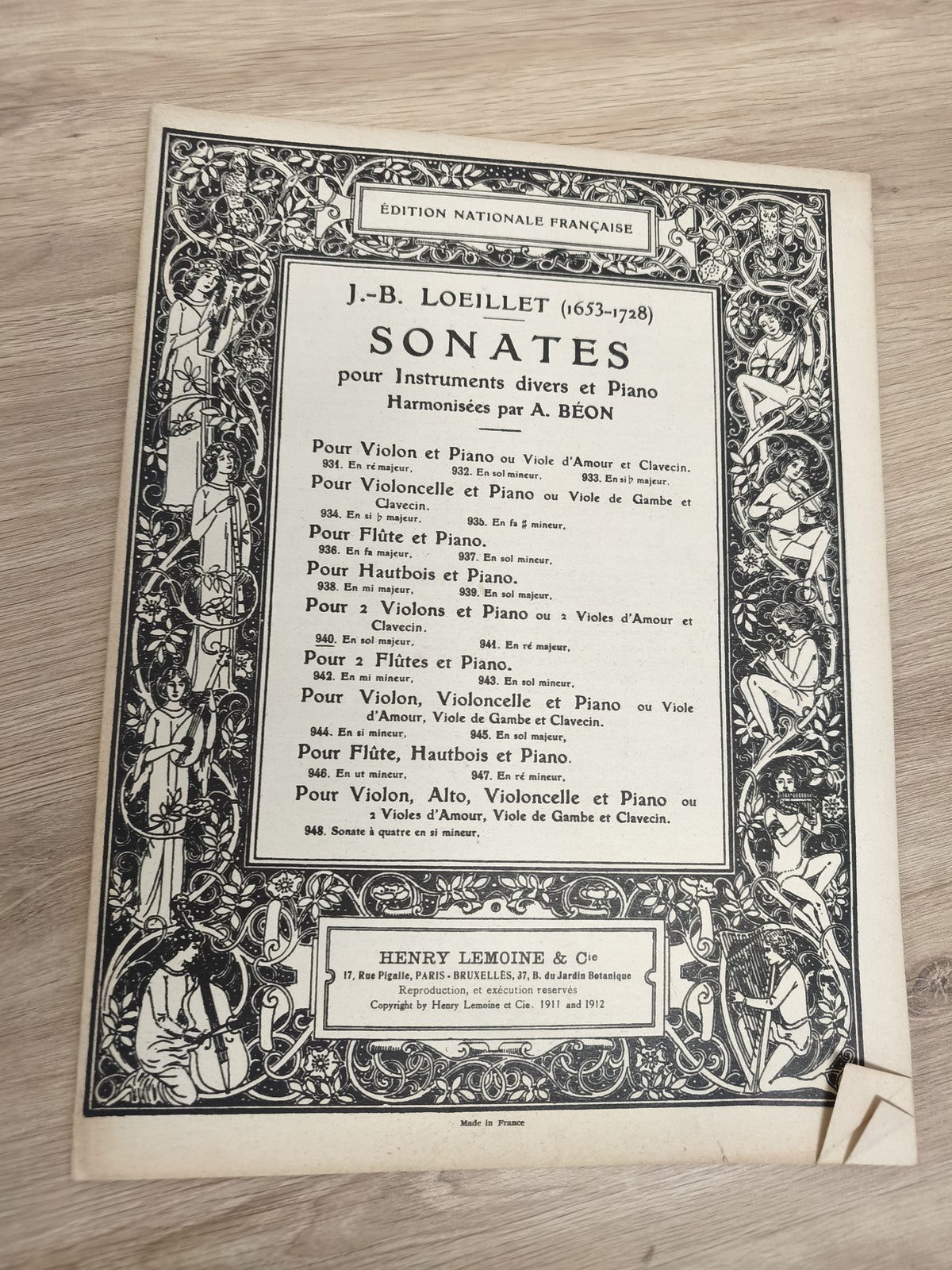 Ancien livre partitions violon piano Loeillet édition Henry Lemoine déco vintage