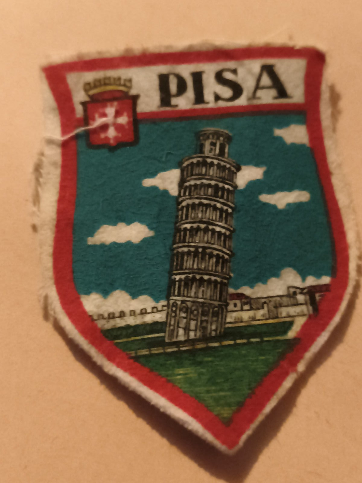 Écusson ancien PISA brodé, blason tour de Pise vintage, patch souvenir Italie