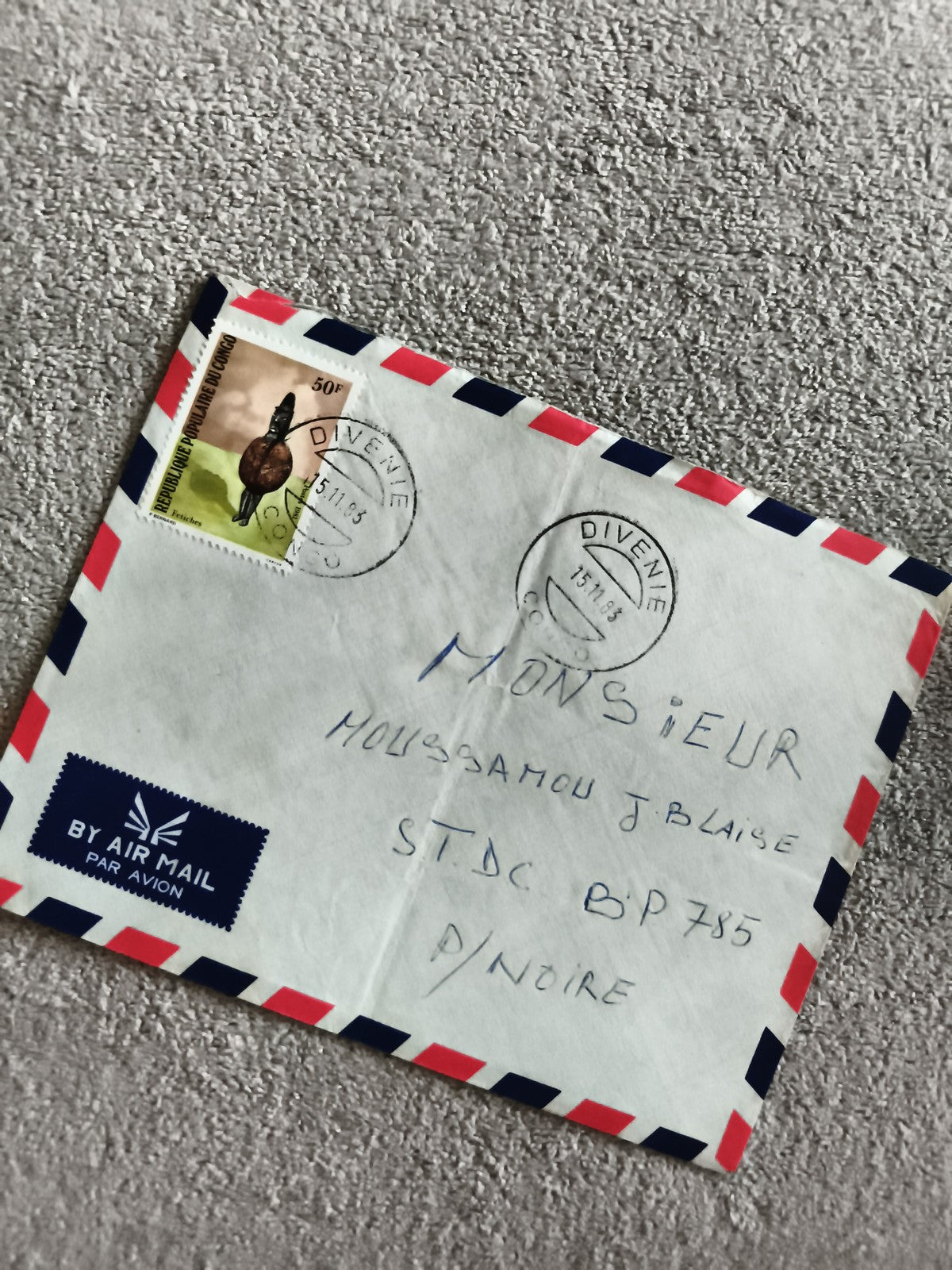 Lettre affranchie Congo 1995, timbre 50F, enveloppe avion philatélie