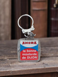 Porte-clés vintage AMORA métal – Publicité rétro moutarde Dijon