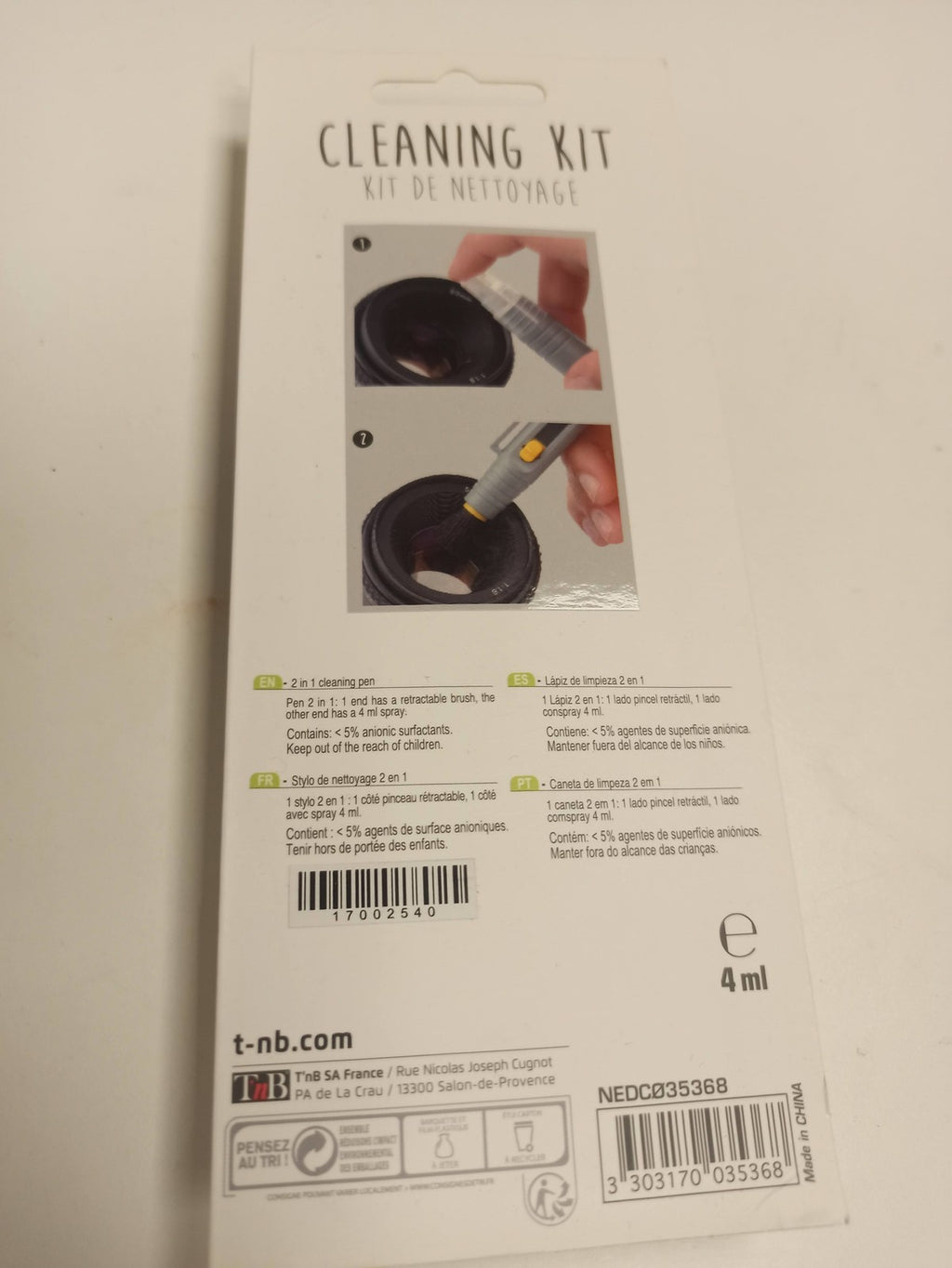 Kit de nettoyage capteur TNB pour appareil photo numérique, entretien optique