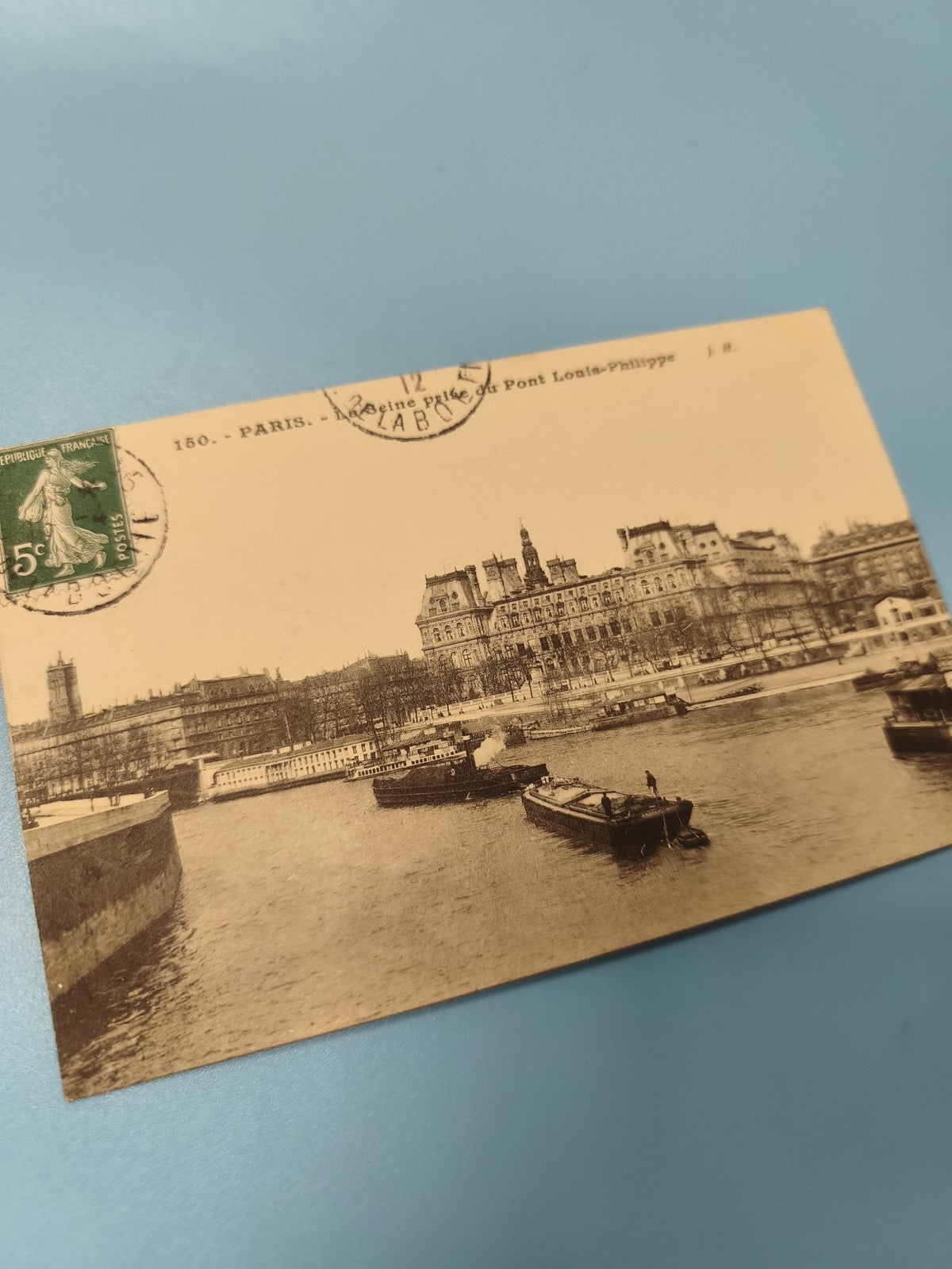 Ancienne carte postale animée Paris Pont Louis-Philippe, timbre oblitéré