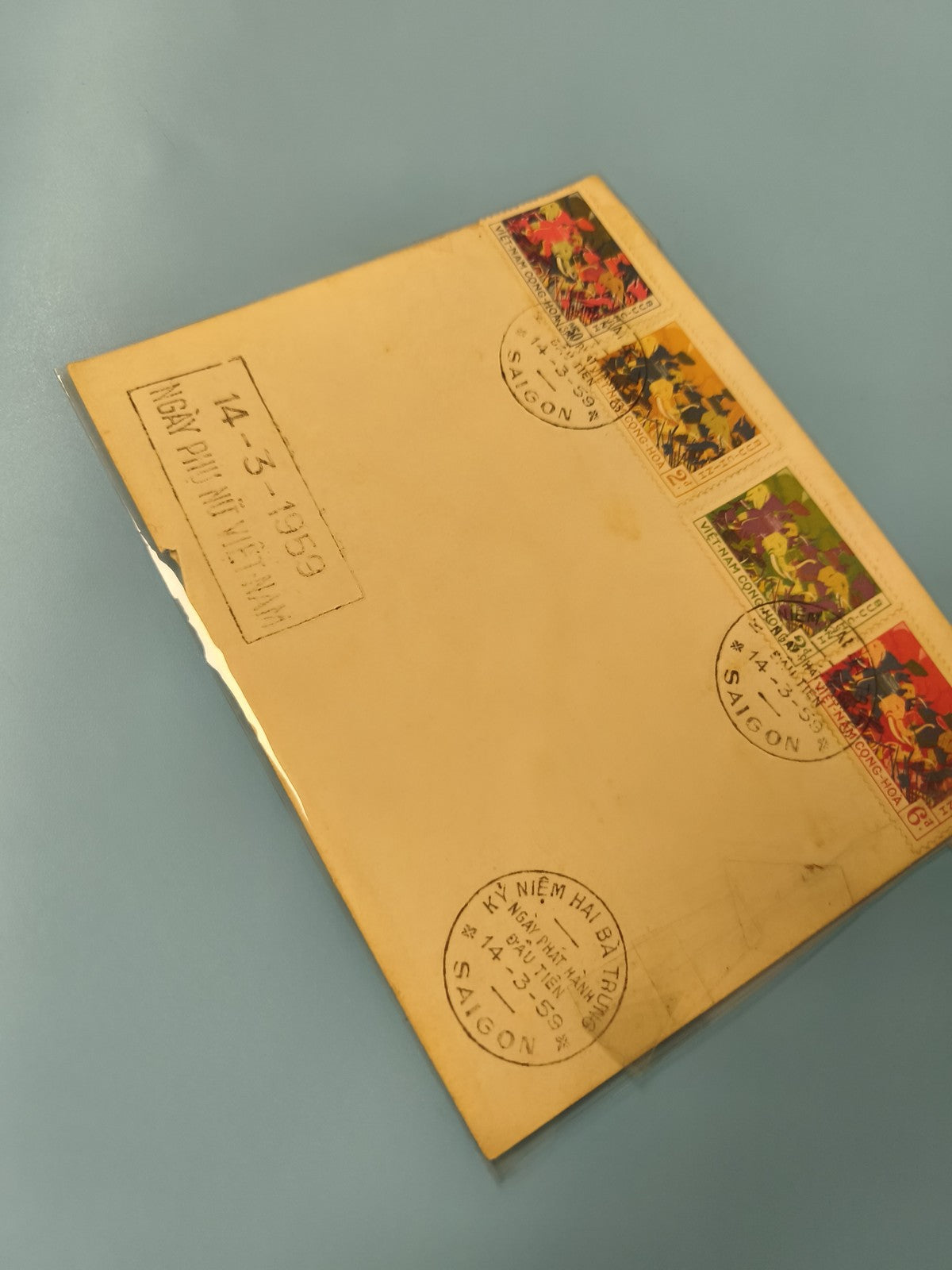 Ancienne enveloppe timbrée oblitérée Vietnam 1959 collection philatélie Saigon