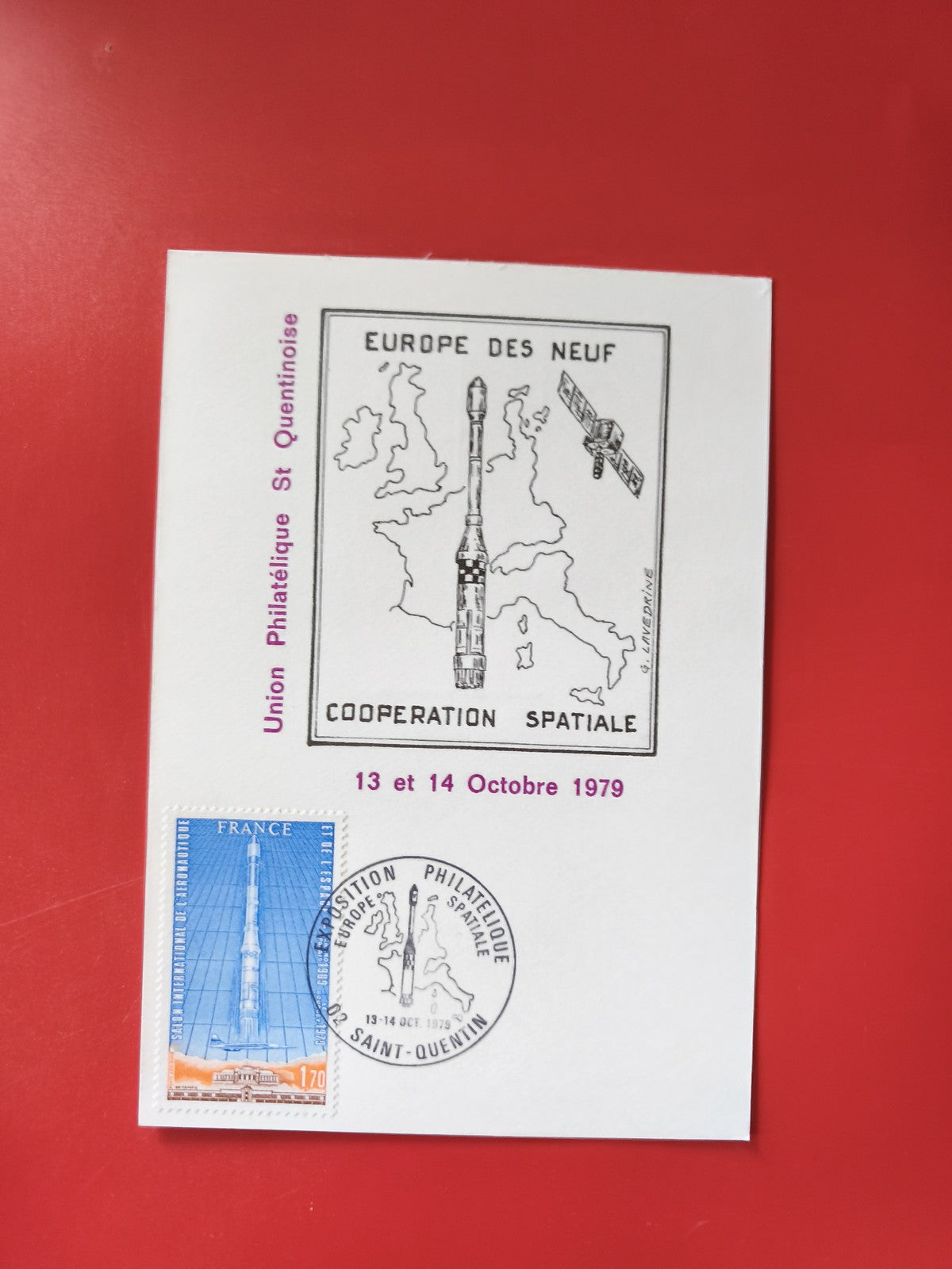 Carte postale philatélie Europe des Neuf coopération spatiale Saint-Quentin 1979