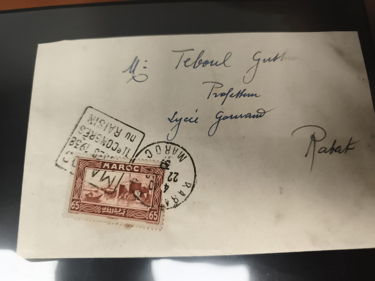 Lettre oblitérée Maroc 1936 timbre 65c cachet Rabat philatélie