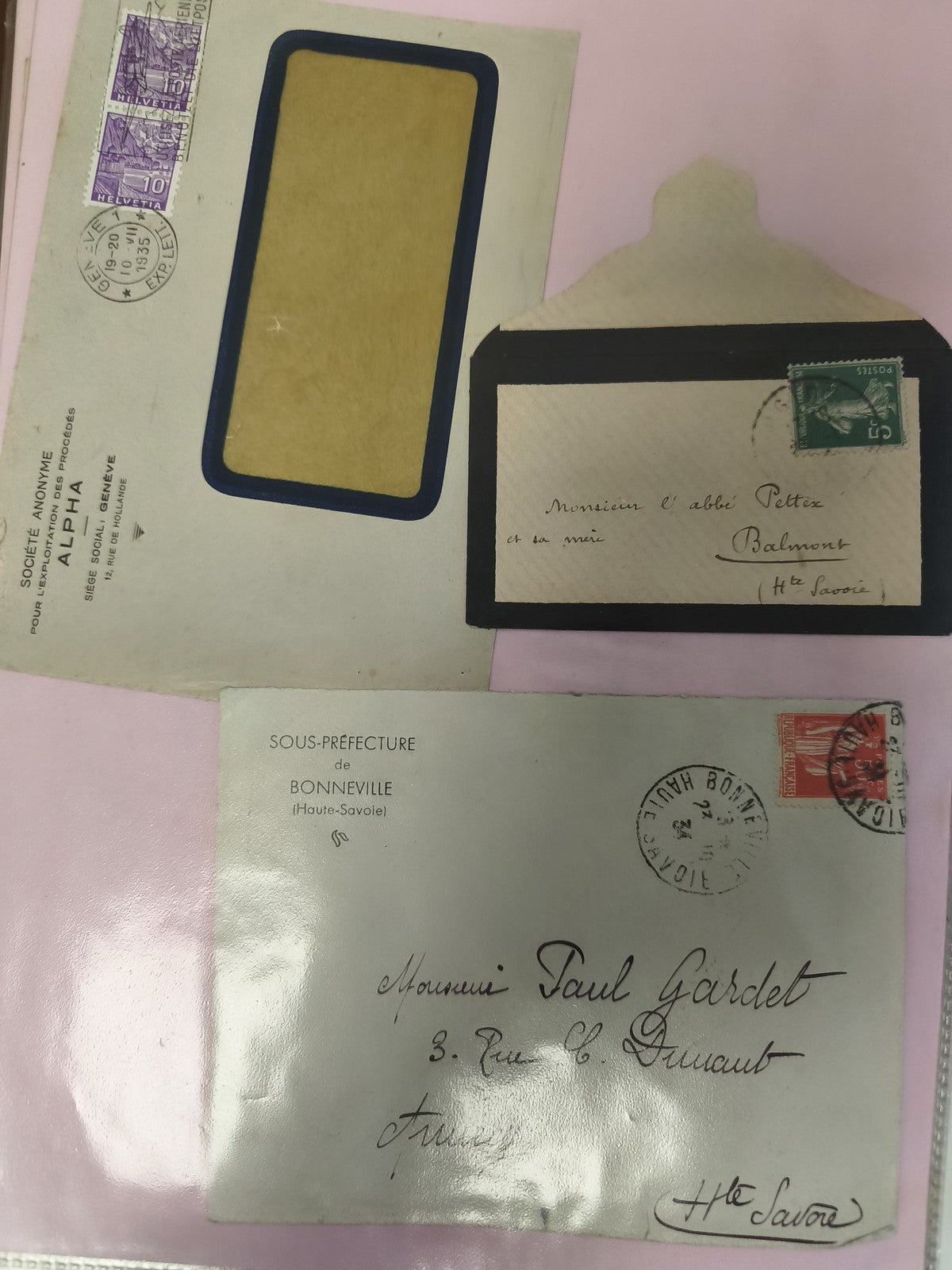 Lot anciennes enveloppes philatélie France Suisse, timbres oblitérés collection