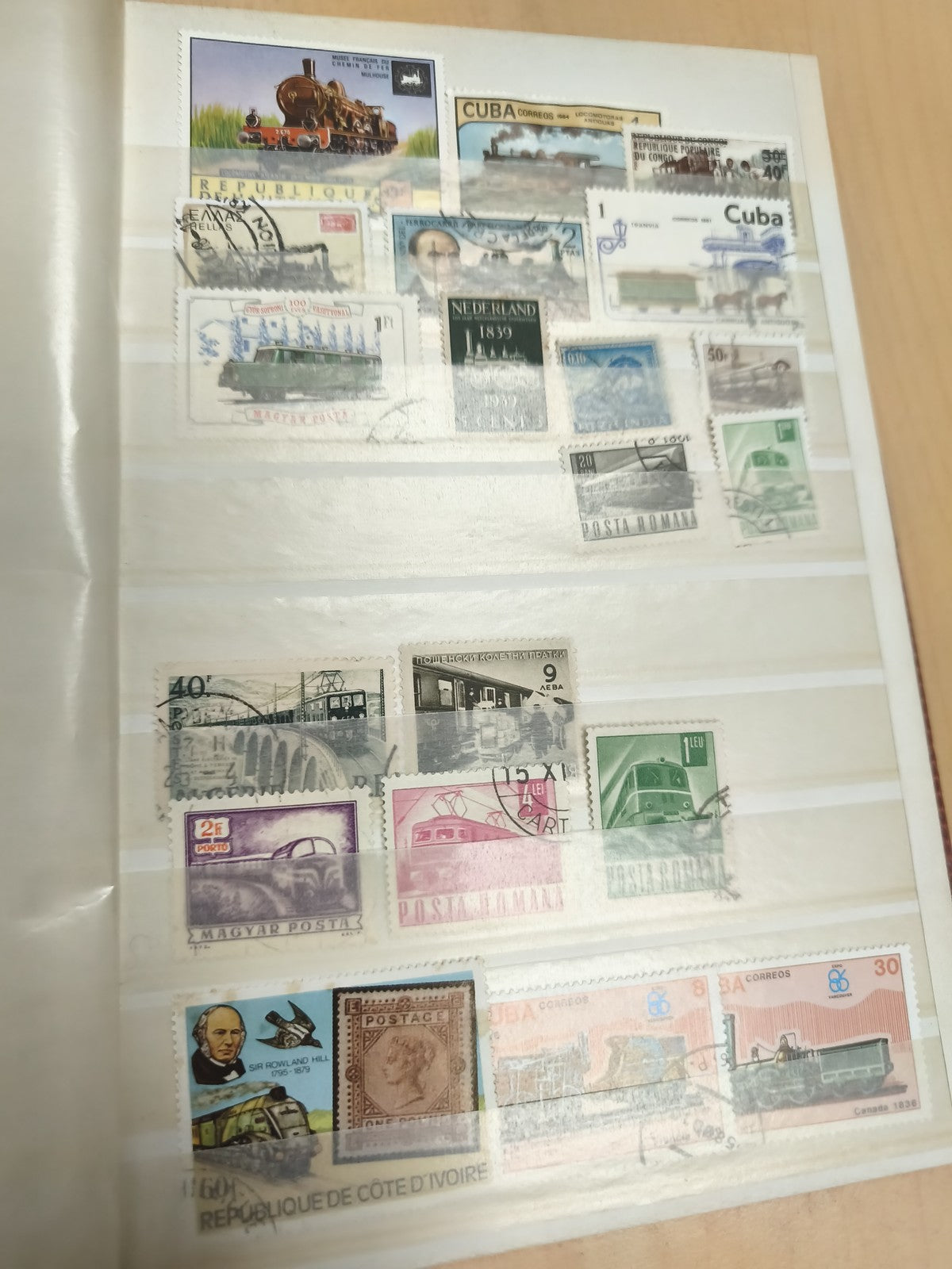 Lot timbres trains locomotives mondiales oblitérés philatélie thématique