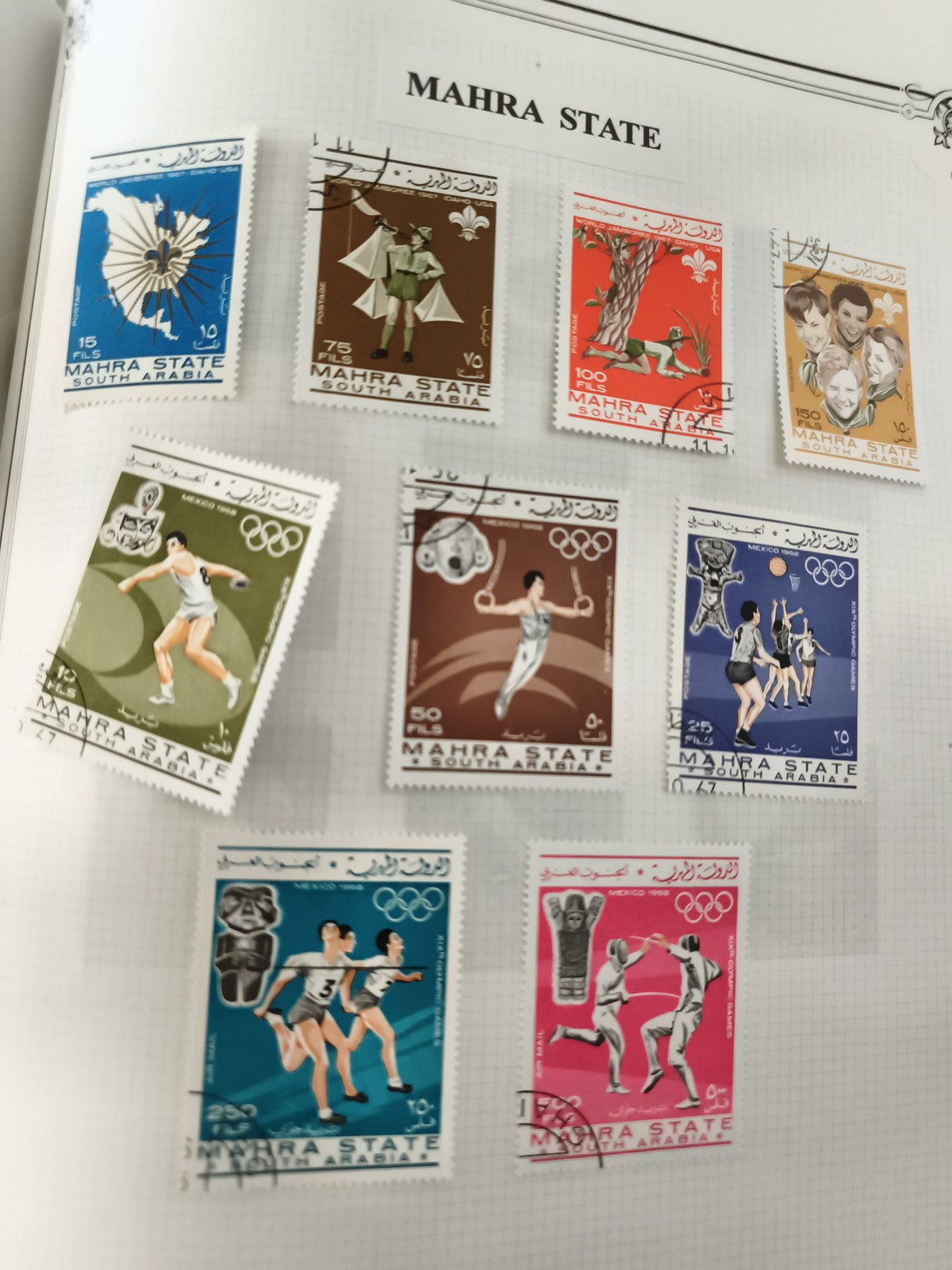 Timbres Mahra State South Arabia Jeux Olympiques sport thématique philatélie