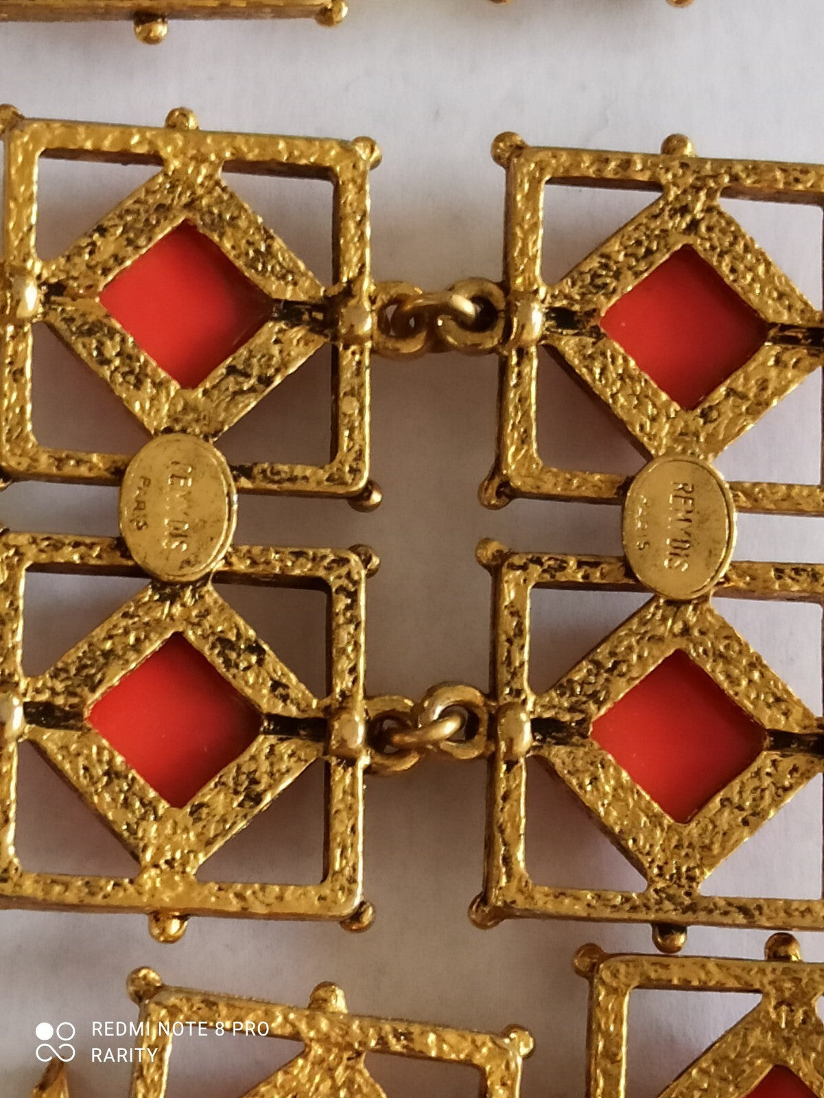 Bracelet vintage émaillé Remy Dis Paris années 80 doré rouge bleu France