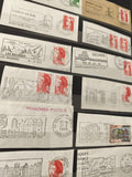 Lot anciens timbres oblitérés France sur fragments Marianne et thématiques