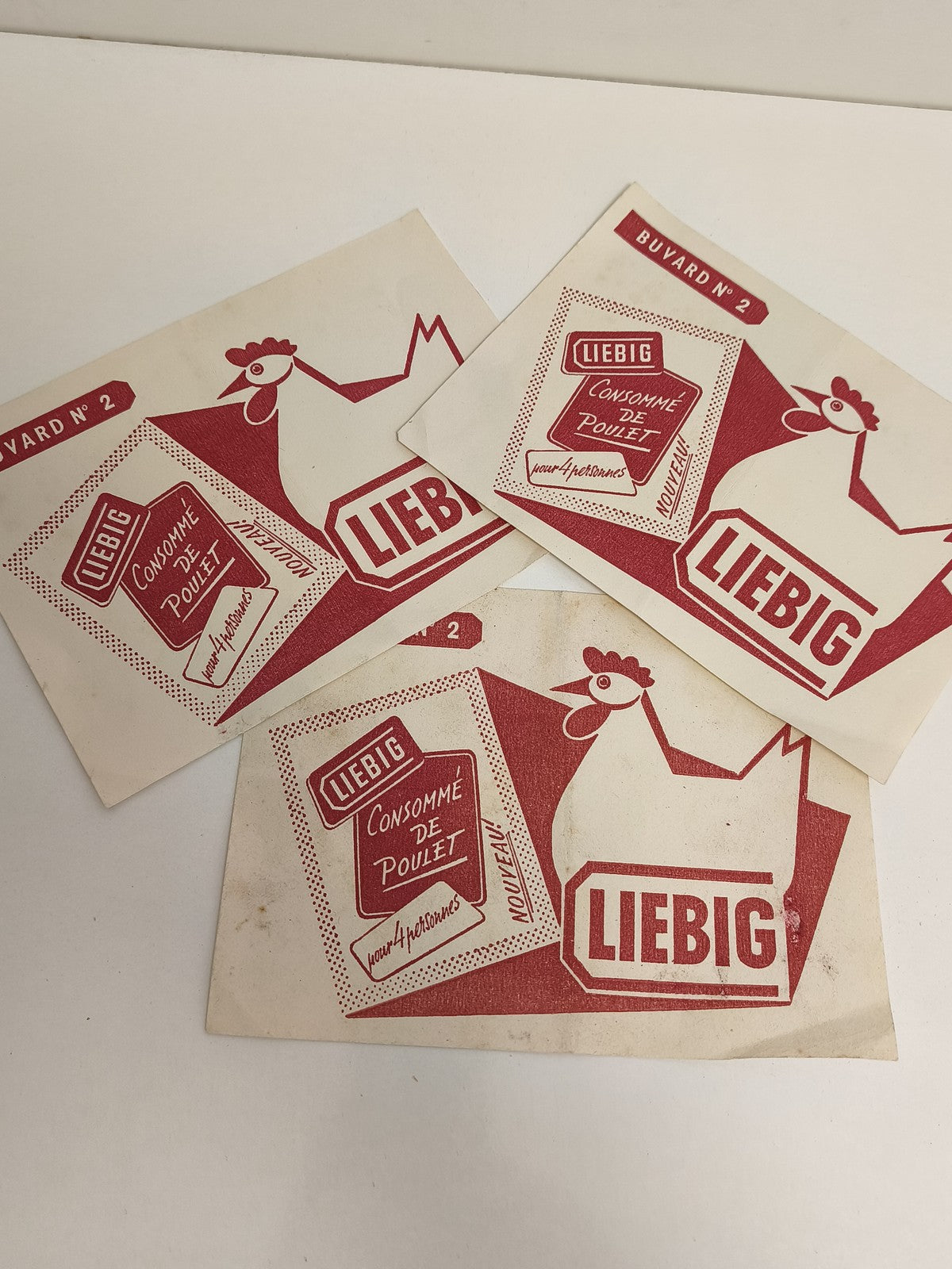 Lot 3 buvards publicitaires anciens Liebig poulet rouge années 50 rétro pub