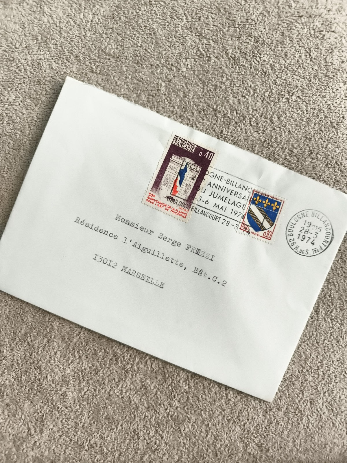 Lettre commémorative Boulogne-Billancourt 1974 timbres France philatélie