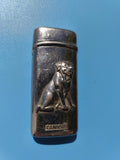 Ancien briquet publicitaire CANICAF chien relief métal, collection vintage