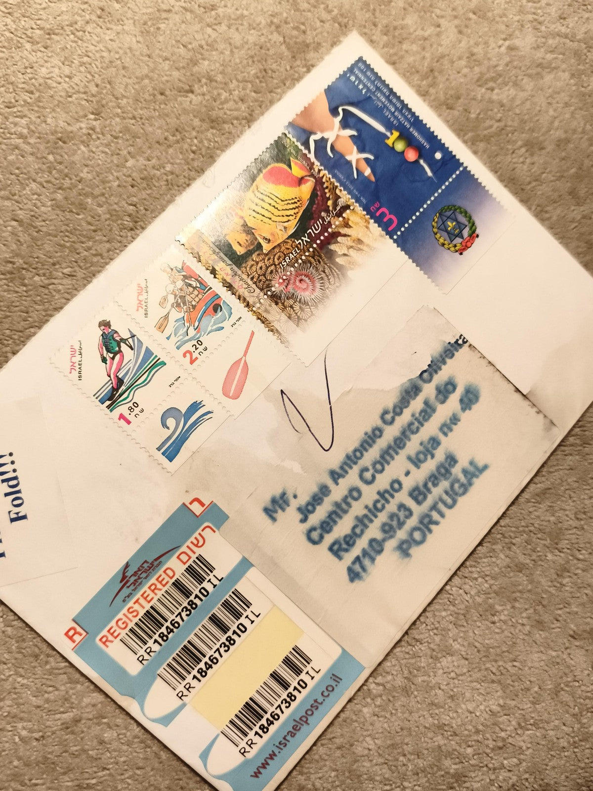 Lettre affranchie Israël timbres variés sport poissons gymnastique (Ref 8)
