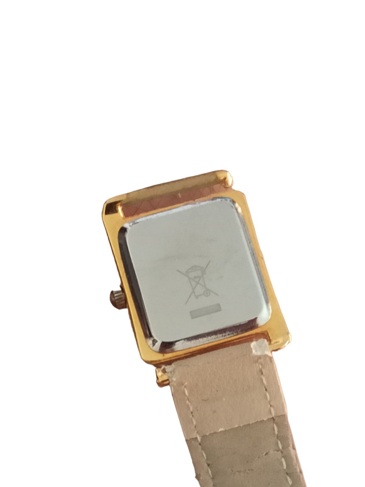 Montre vintage Camille d'Aubrac quartz cadran carré doré, bracelet clair rétro