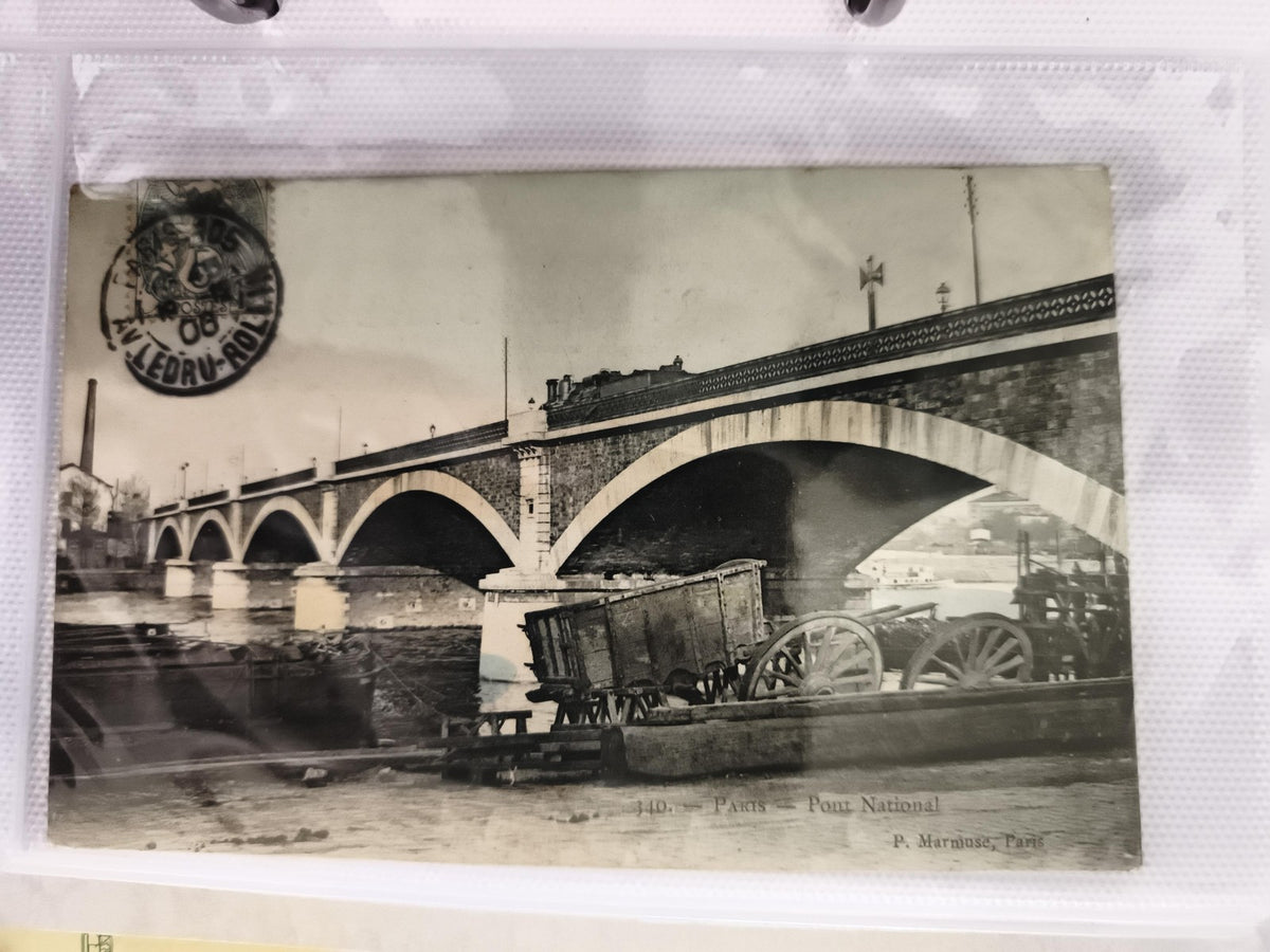 CPA Paris Pont National P. Marmuse charrette timbre 1908 photo ancienne