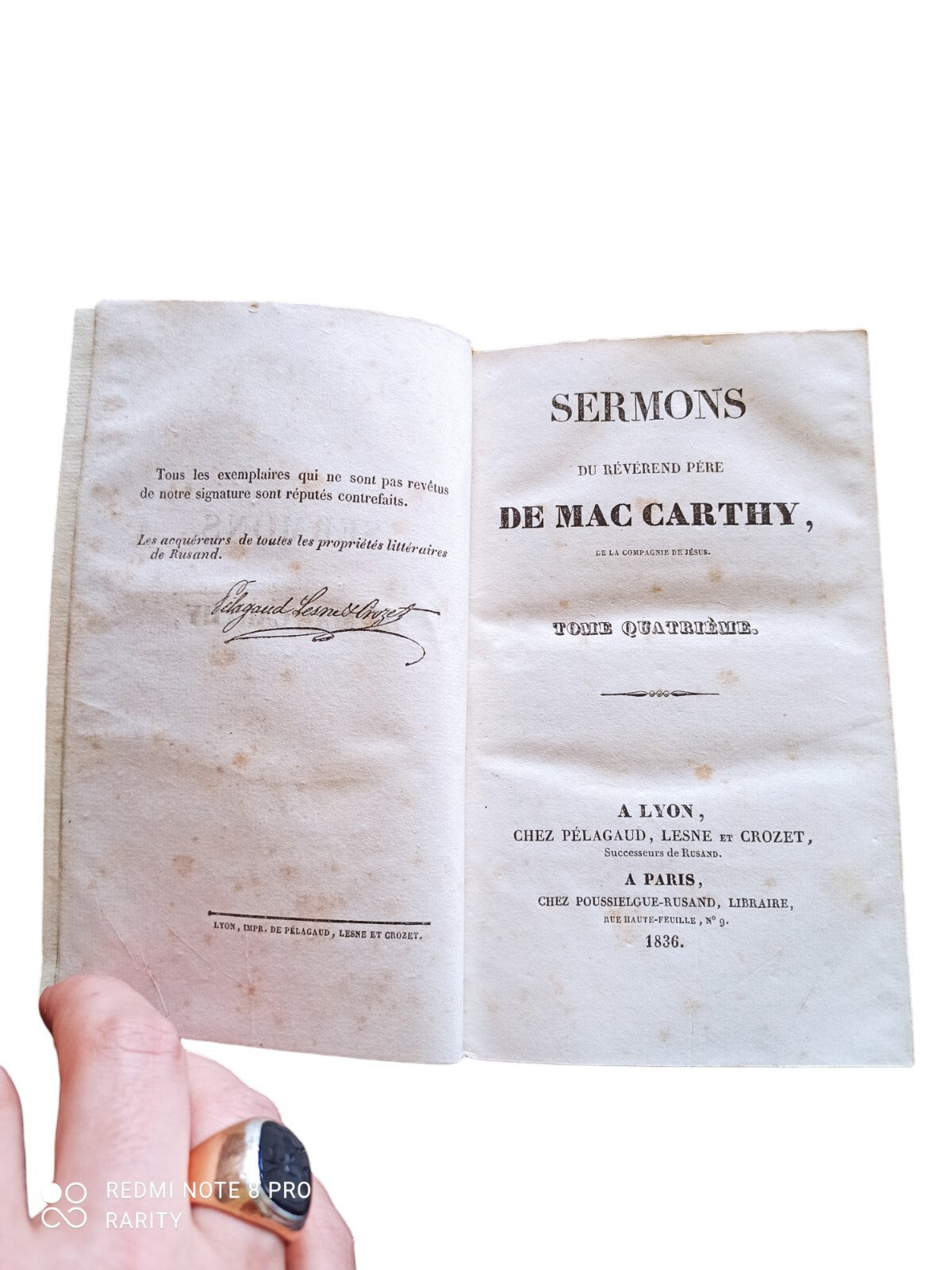 Livre ancien Sermons Père de Mac Carthy Tome IV 1836 Lyon Paris