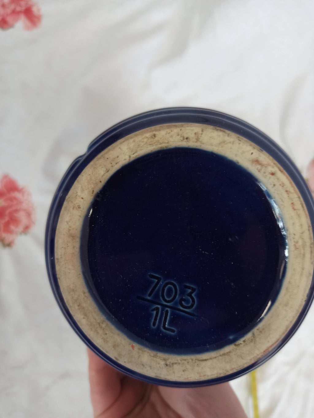 Pichet vintage en verre bleu cobalt années 1950, carafe rétro déco table