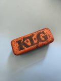 Petite boîte publicitaire vintage en métal KLG, ancienne, objet de collection ré