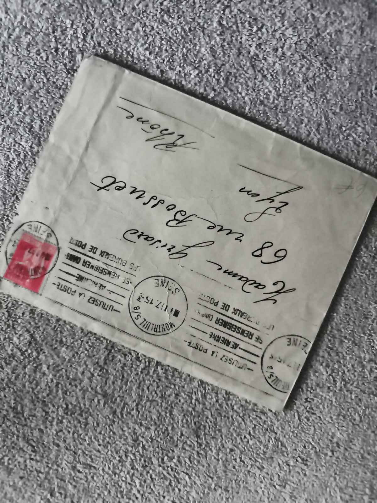 Lettre ancienne oblitérée France 1953 timbre rouge philatélie (Ref 1)