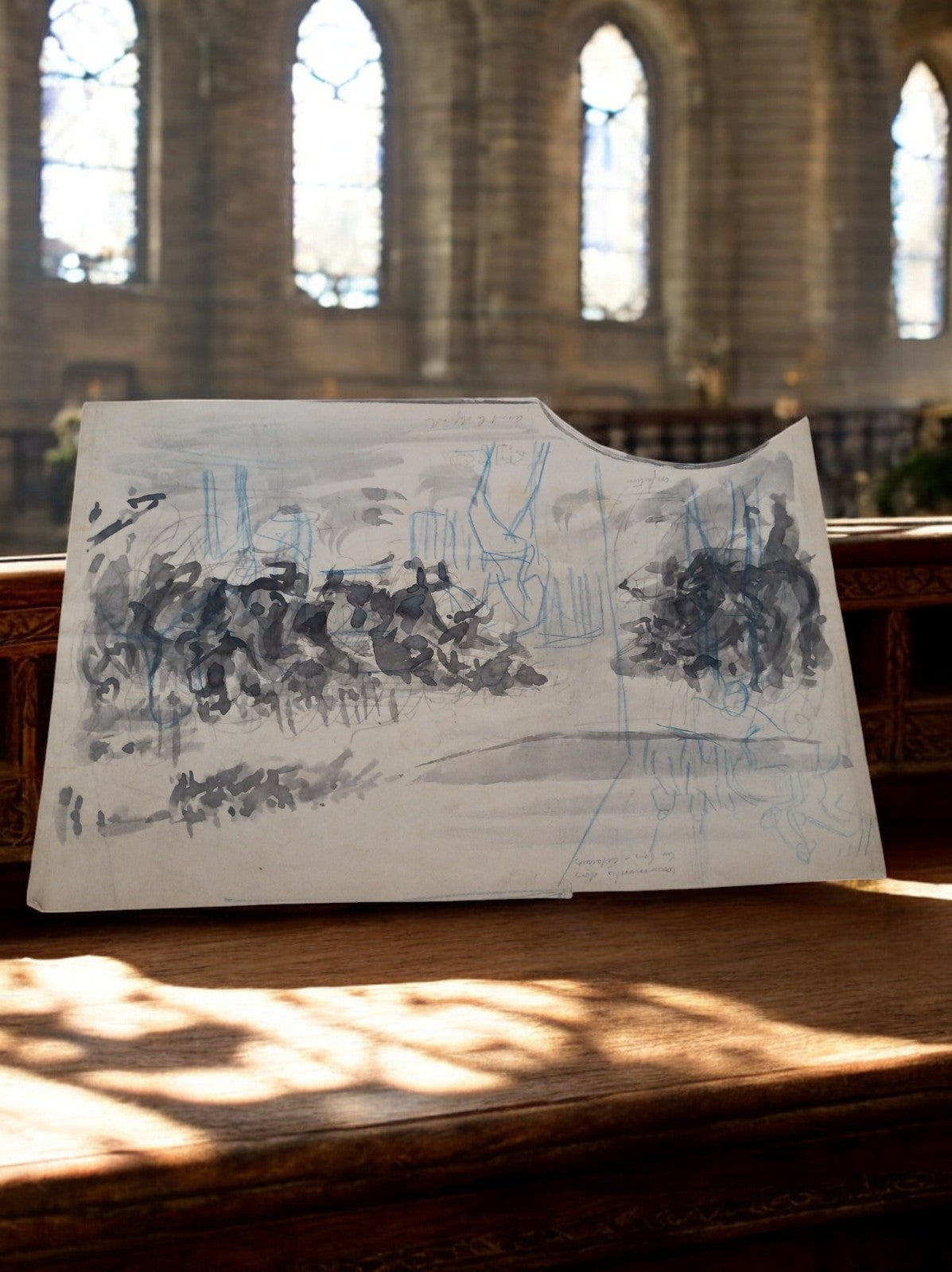 Esquisse originale abstraite encre crayon, dessin vintage composition unique