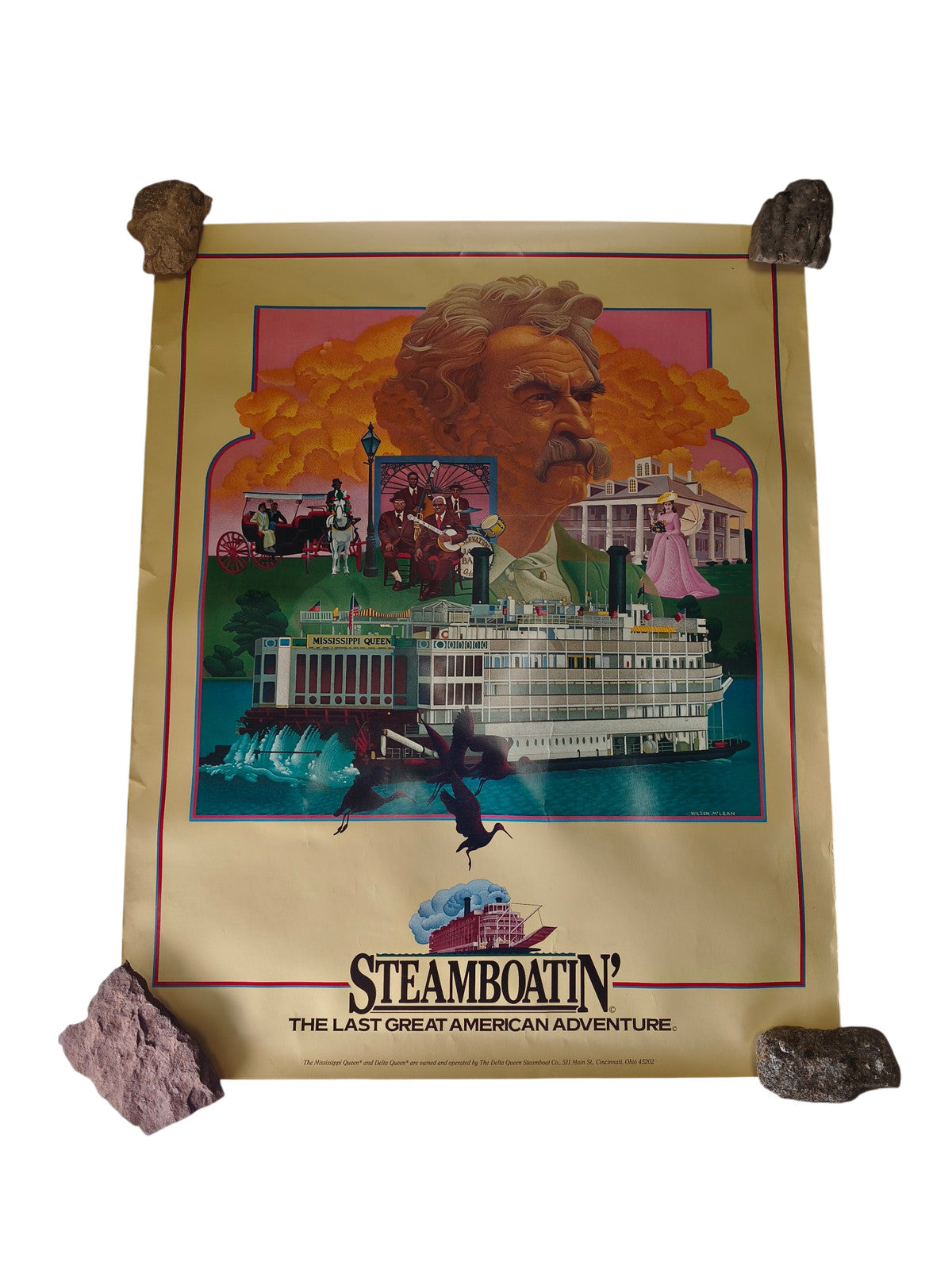 Affiche vintage ancienne Steamboatin' grande déco murale rétro américaine rare