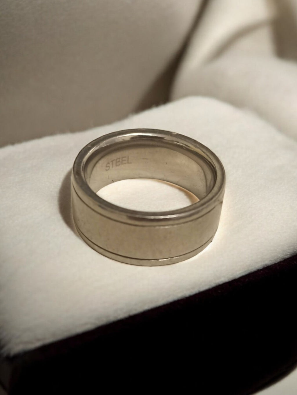 Bague large acier inoxydable vintage, anneau mixte taille 59 rétro