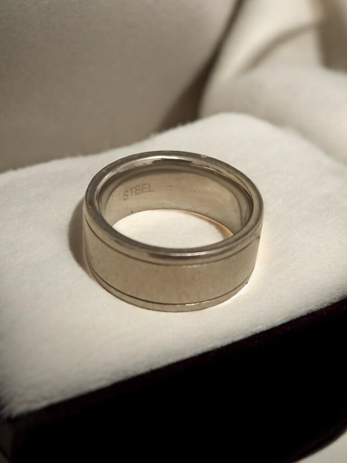 Bague large acier inoxydable vintage, anneau mixte taille 59 rétro