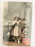 Carte postale ancienne fillette œufs de Pâques colorisés CPA timbre France vinta