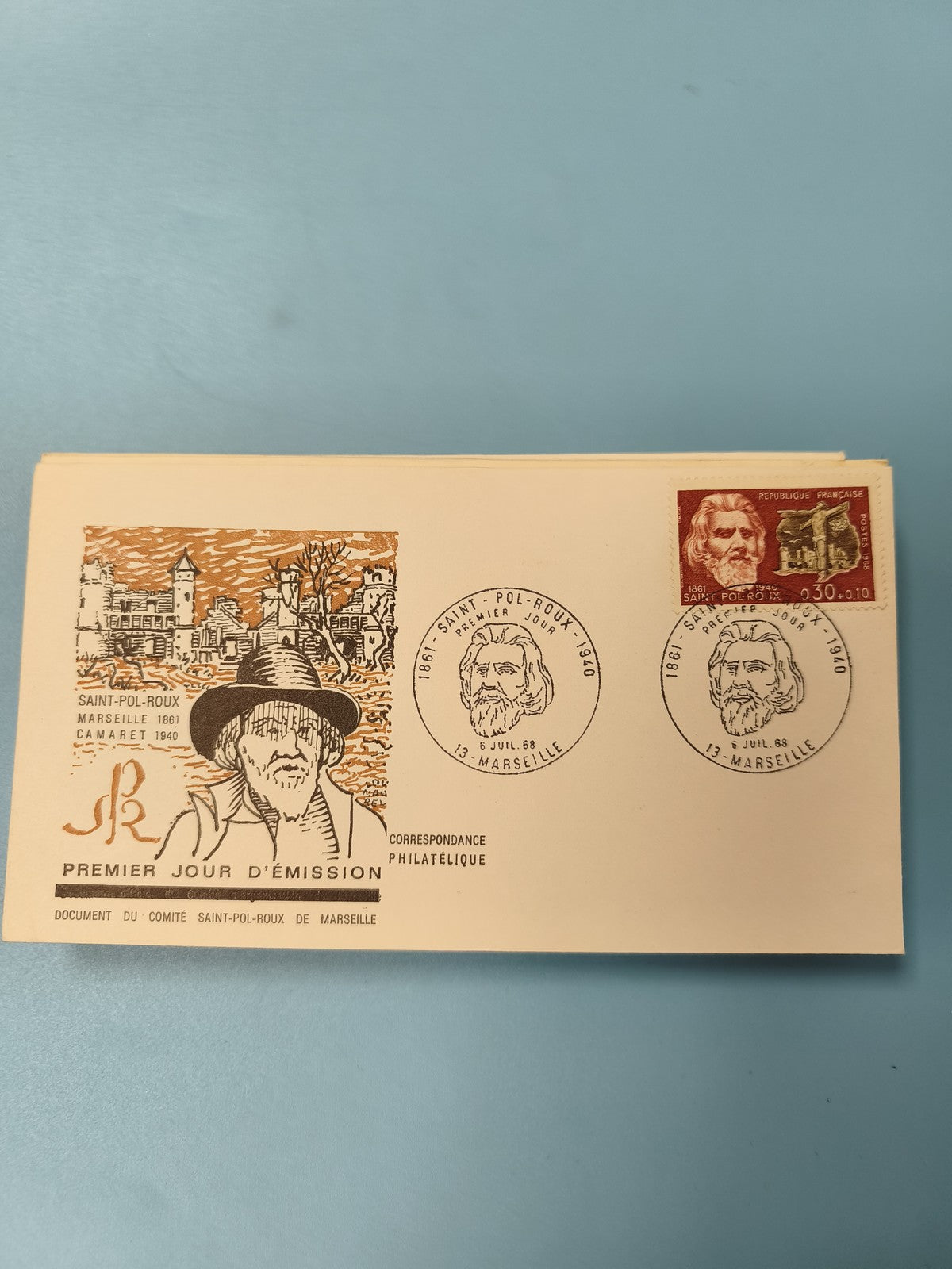 Ancienne enveloppe philatélie Premier Jour Saint-Pol-Roux Marseille 1968 timbre
