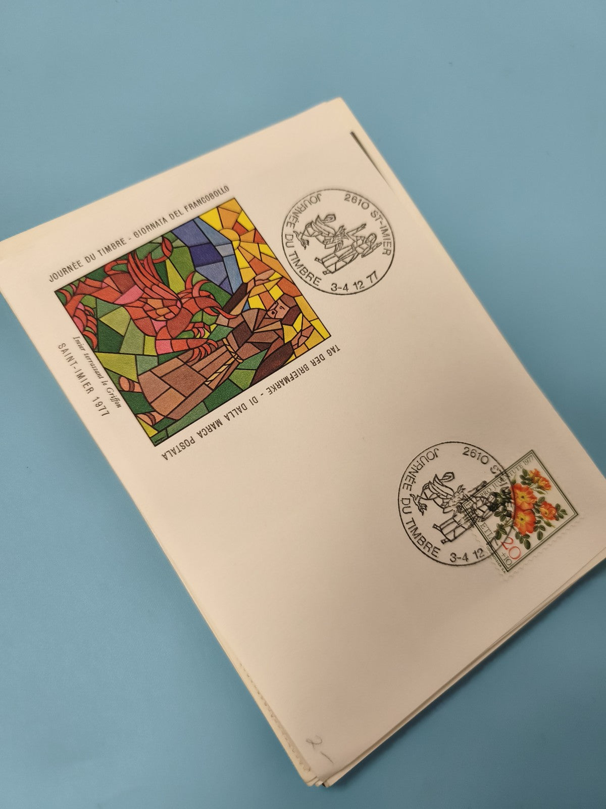 Enveloppe premier jour d?émission FDC timbrée, motif coloré, oblitération 1977