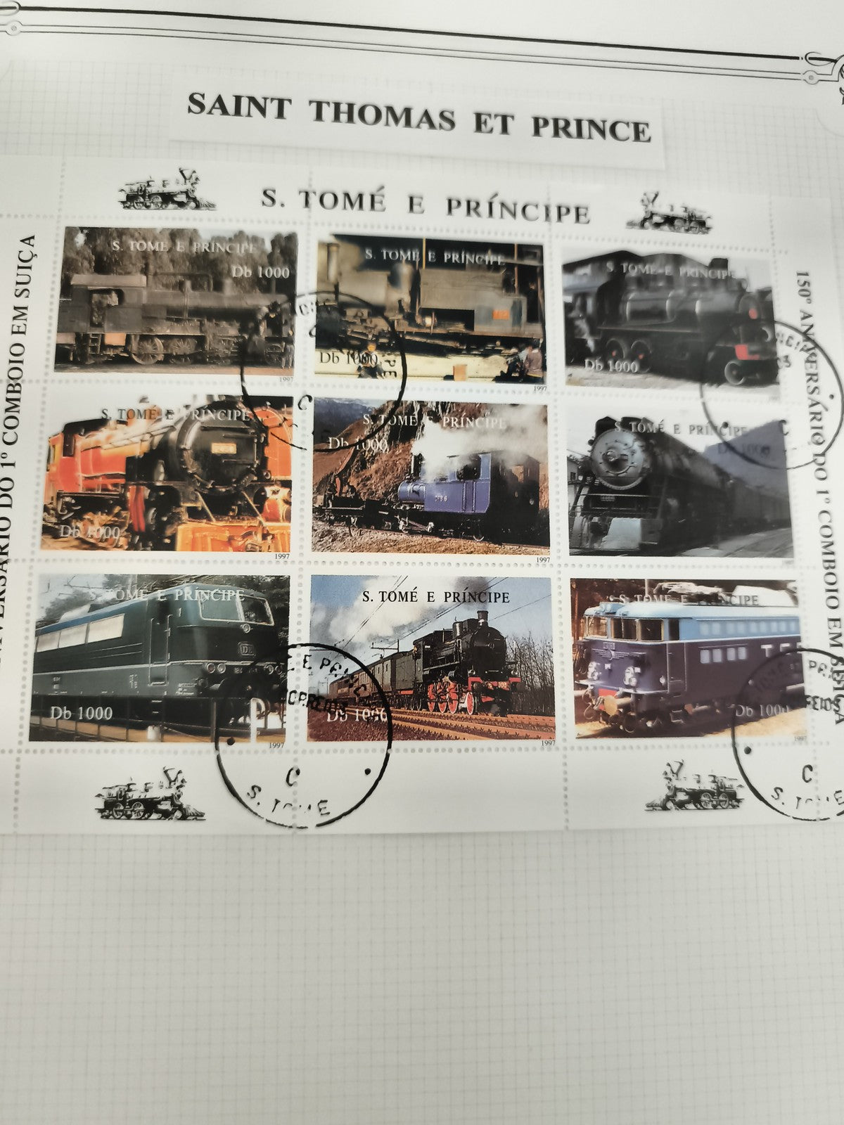 Timbres locomotives S. Tomé e Príncipe trains vapeur électriques oblitérés