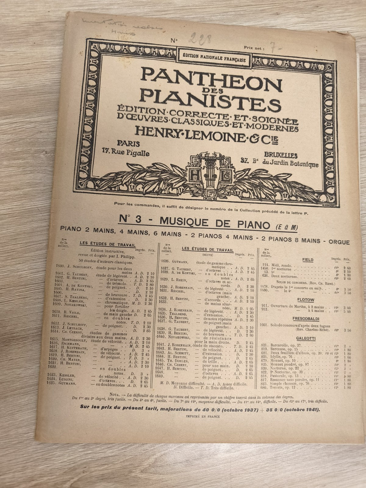 Ancien livre partitions piano Henry Lemoine, Pantheon des Pianistes, Paris