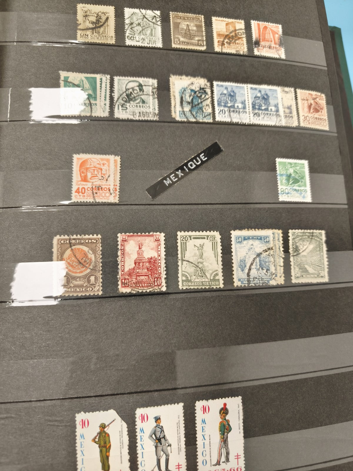 Lot anciens timbres oblitérés Mexique philatélie collection, motifs variés