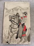 Carte postale illustrée cavalier montagnard costume rouge CPA